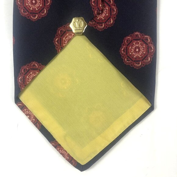 Vintage REIS OF NEW HAVEN for Bill's Silk Tie Navy Red Medallion Foulard w/ Crow - Picture 2 of 6